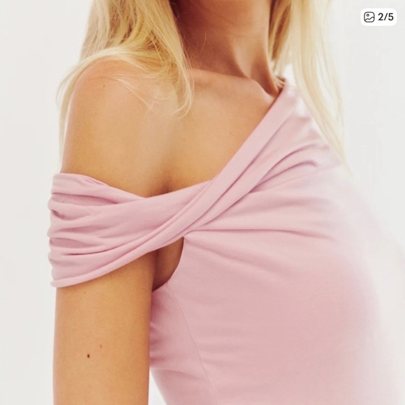 Reformation Light Pink Off-Shoulder Midi Dress - Picture 2 of 5